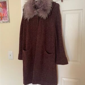 Soft Surroundings Brown Cape with Faux Fur Collar size medium petite